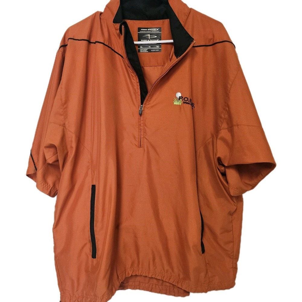 Mens Page & Tuttle Free Swing Windproof Water Resist 1/4Zip Shirt Orange Logo XL